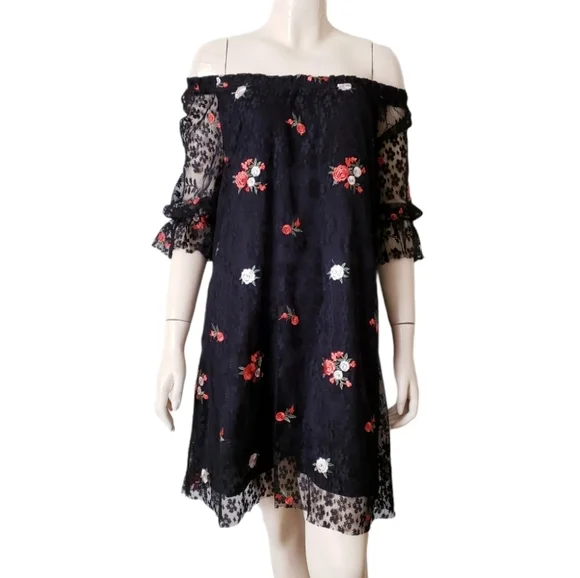 sachin and babi light blue dress Long Black Siren Dress with Embroidered Off-Shoulder Details  ALBINA DYLA